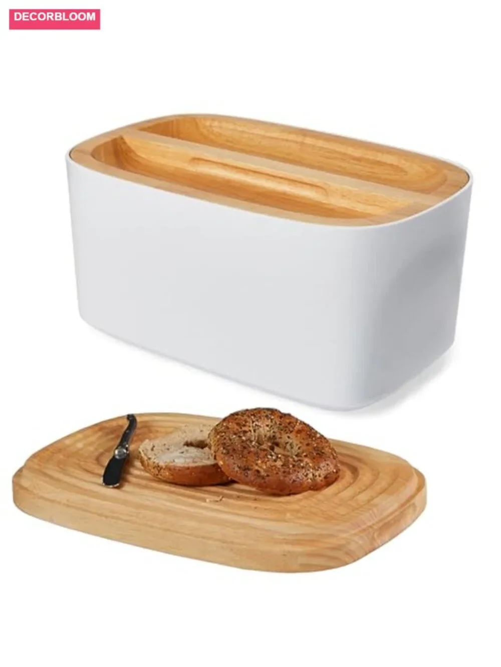 Large Bread Box with Wood Lid Bamboo Fiber Recycled Plastic Kitchen Storage